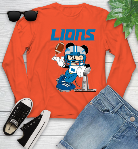 NFL Detroit Lions Mickey Mouse Disney Super Bowl Football T Shirt Youth Long Sleeve 4