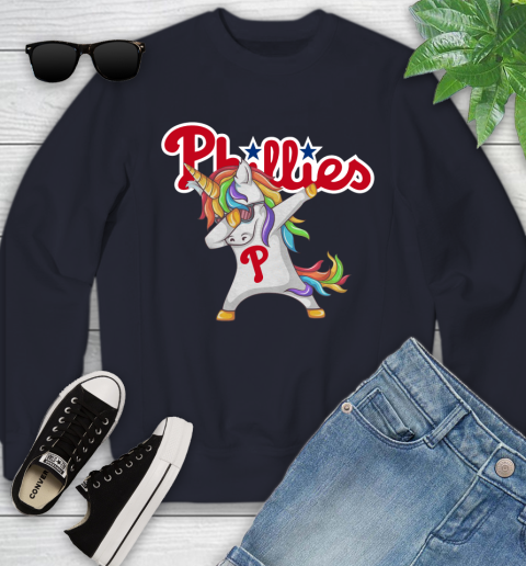Philadelphia Phillies MLB Baseball Funny Unicorn Dabbing Sports Youth Sweatshirt 3