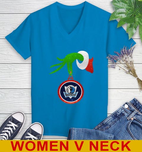 Dallas Mavericks Grinch Merry Christmas NBA Basketball Women's V-Neck T-Shirt 8