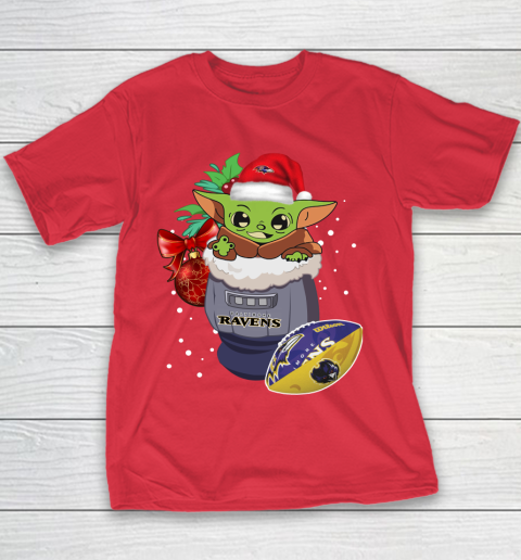 Baltimore Ravens Christmas Baby Yoda Star Wars Funny Happy NFL Youth T-Shirt 9