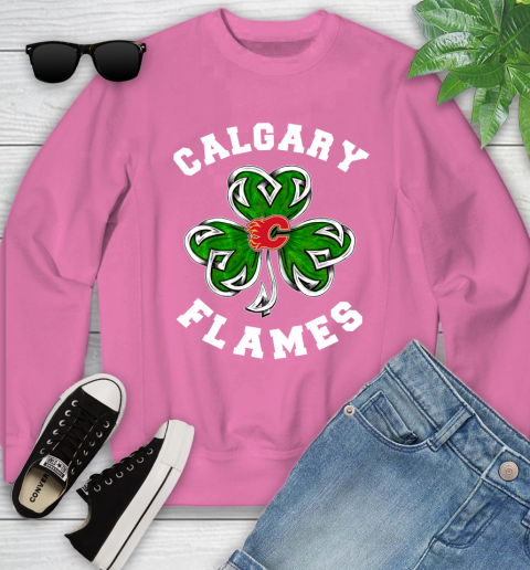 NHL Calgary Flames Three Leaf Clover St Patrick's Day Hockey Sports Youth Sweatshirt 6