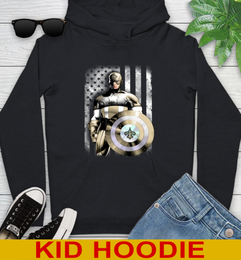 New Orleans Saints NFL Football Captain America Marvel Avengers American Flag Shirt Youth Hoodie