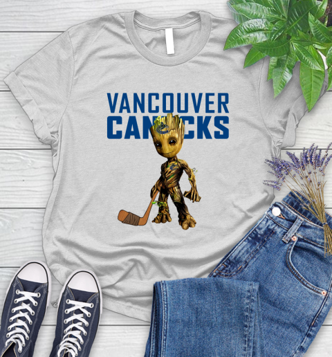 Vancouver Canucks NHL Hockey Groot Marvel Guardians Of The Galaxy Women's T-Shirt