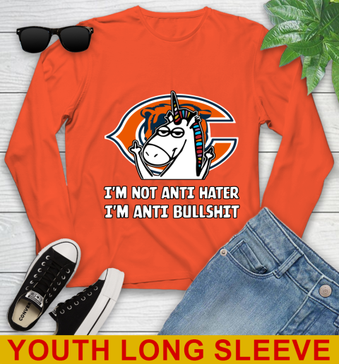 Chicago Bears NFL Football Unicorn I'm Not Anti Hater I'm Anti Bullshit Youth Long Sleeve 4