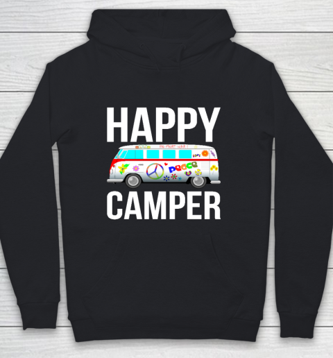 Happy Camper Camping Van Peace Sign Hippies 1970s Campers Youth Hoodie