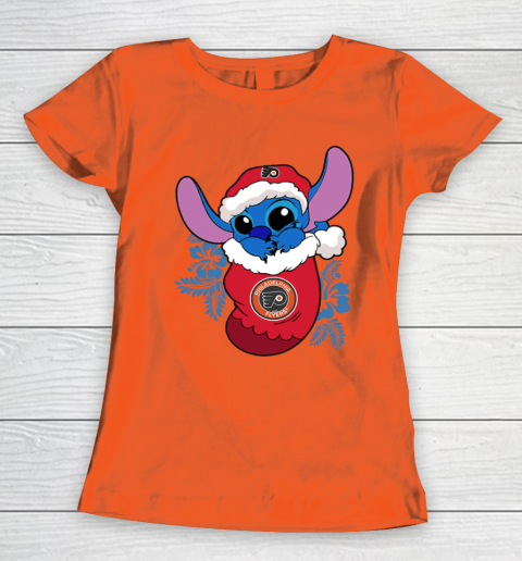Philadelphia Flyers Christmas Stitch In The Sock Funny Disney NHL Women's T-Shirt 5