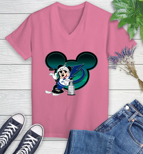 NHL Tampa Bay Lightning Stanley Cup Mickey Mouse Disney Hockey T Shirt Women's V-Neck T-Shirt 13