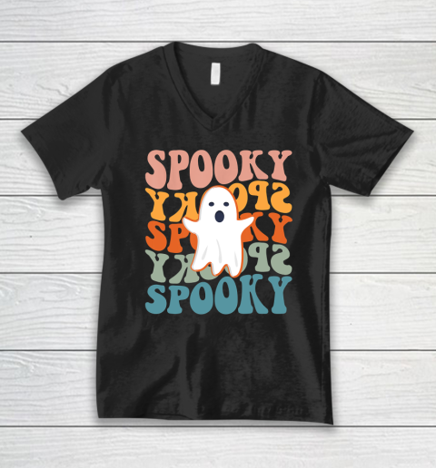Spooky Boo Halloween Costume Retro Daisy Colorful Scary V-Neck T-Shirt