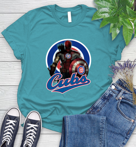 MLB Captain America Thor Spider Man Hawkeye Avengers Endgame Baseball Chicago Cubs Women's T-Shirt 12