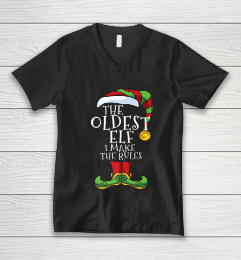 Oldest Rules Elf Family Matching Christmas Funny Pajama V-Neck T-Shirt