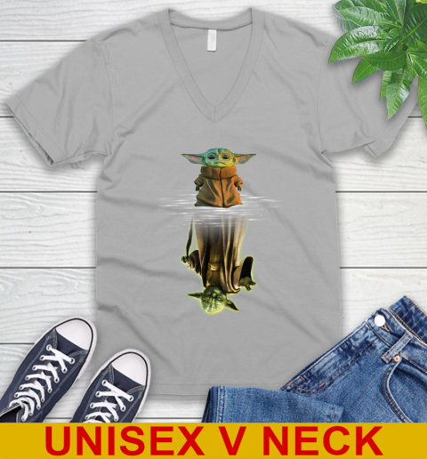 Mandalorian Baby Yoda star wars water reflection V-Neck T-Shirt 3
