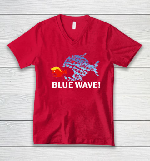 Blue Wave 2024 Funny Big Fish Eat Little Fish Trump Hair V-Neck T-Shirt 5