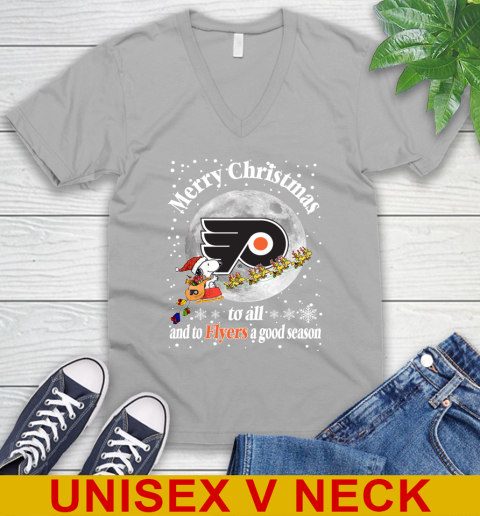 Philadelphia Flyers Merry Christmas To All And To Flyers A Good Season NHL Hockey Sports V-Neck T-Shirt 3