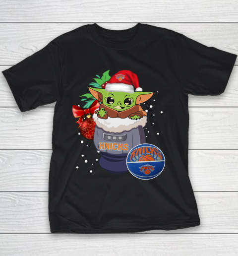 New York Knicks Christmas Baby Yoda Star Wars Funny Happy NBA Youth T-Shirt 2