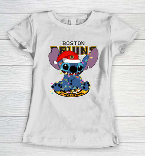 Boston Bruins NHL Hockey noel stitch Christmas Women's T-Shirt