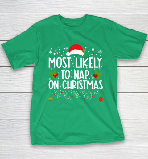 Most Likely To Nap On Christmas Family Christmas Pajamas Youth T-Shirt 4