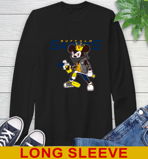 Buffalo Sabres NHL Hockey Mickey Peace Sign Sports Long Sleeve T-Shirt 2