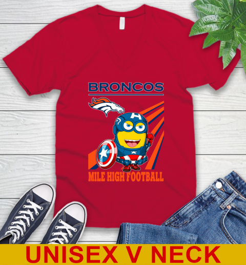 NFL Football Denver Broncos Captain America Marvel Avengers Minion Shirt V-Neck T-Shirt 6