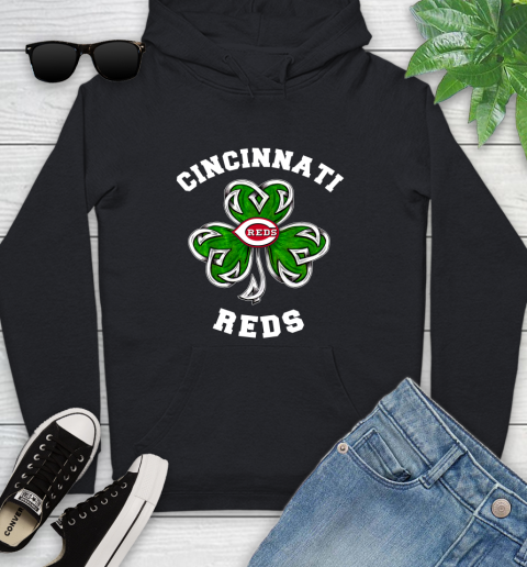 MLB Cincinnati Reds Three Leaf Clover St Patrick's Day Baseball Sports Youth Hoodie