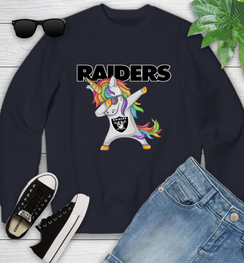 Oakland Raiders NFL Football Funny Unicorn Dabbing Sports Youth Sweatshirt 3