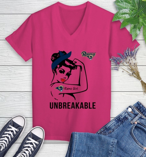 NFL Los Angeles Rams Girl Unbreakable Football Sports Women's V-Neck T-Shirt - Image 6