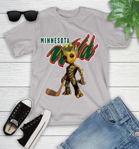 Minnesota Wild NHL Hockey Groot Marvel Guardians Of The Galaxy Youth T-Shirt 12