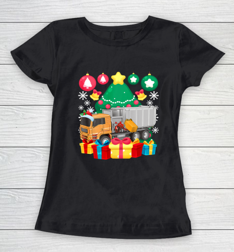 Garbage Truck Christmas Tree Lights Ornaments Xmas Pajamas Women's T-Shirt