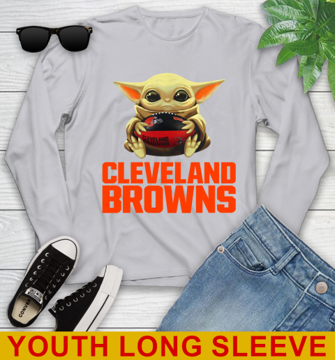 NFL Football Cleveland Browns Baby Yoda Star Wars Shirt Youth Long Sleeve 6