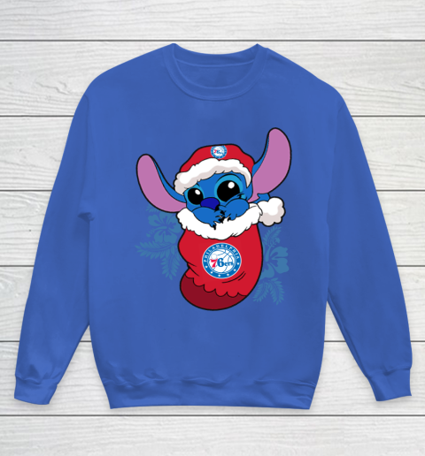 Philadelphia 76ers Christmas Stitch In The Sock Funny Disney NBA Youth Sweatshirt 8