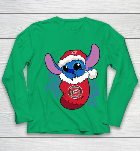 Carolina Hurricanes Christmas Stitch In The Sock Funny Disney NHL Youth Long Sleeve 6