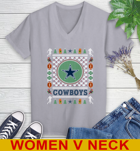 Dallas Cowboys Merry Christmas NFL Football Loyal Fan Women's V-Neck T-Shirt 4