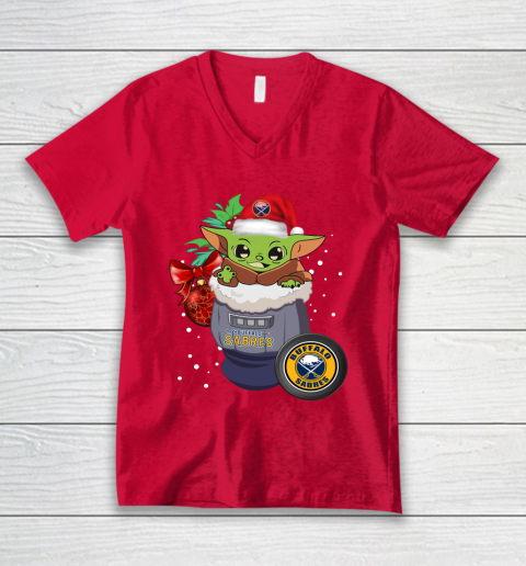 Buffalo Sabres Christmas Baby Yoda Star Wars Funny Happy NHL V-Neck T-Shirt 7