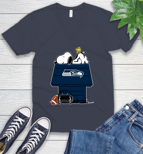 Seattle Seahawks NFL Football Snoopy Woodstock The Peanuts Movie V-Neck T-Shirt 9