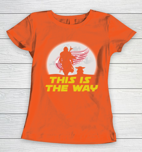 Detroit Red Wings NHL Ice Hockey Star Wars Yoda And Mandalorian This Is The Way Women's T-Shirt 3
