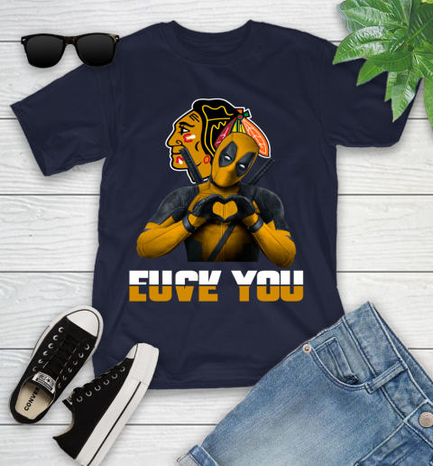 NHL Chicago Blackhawks Deadpool Love You Fuck You Hockey Sports Youth T-Shirt 2