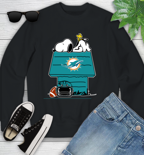 Miami Dolphins NFL Football Snoopy Woodstock The Peanuts Movie Youth Sweatshirt 2