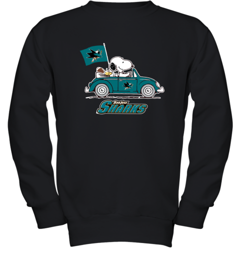 Snoopy And Woodstock Ride The San Jose Sharks Car NHL Youth Sweatshirt