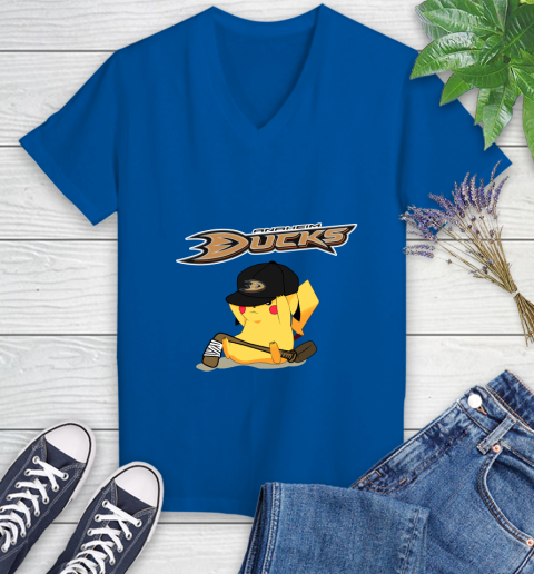 NHL Pikachu Hockey Sports Anaheim Ducks Women's V-Neck T-Shirt 10