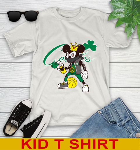 Boston Celtics NBA Basketball Mickey Peace Sign Sports Youth T-Shirt 12