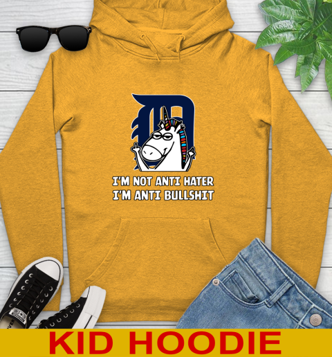 Detroit Tigers MLB Baseball Unicorn I'm Not Anti Hater I'm Anti Bullshit Youth Hoodie 3