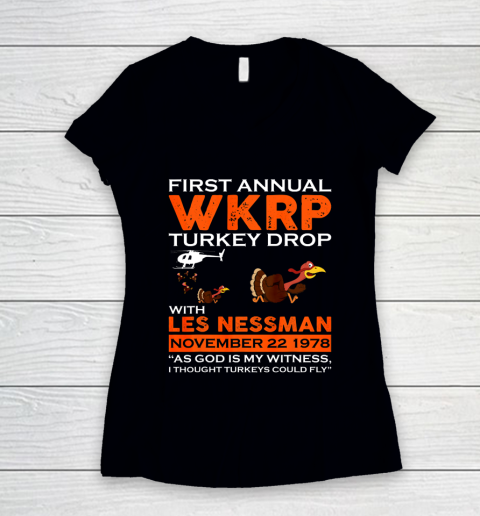 Funny WKRP Thanksgiving Day Turkey Drop Women's V-Neck T-Shirt