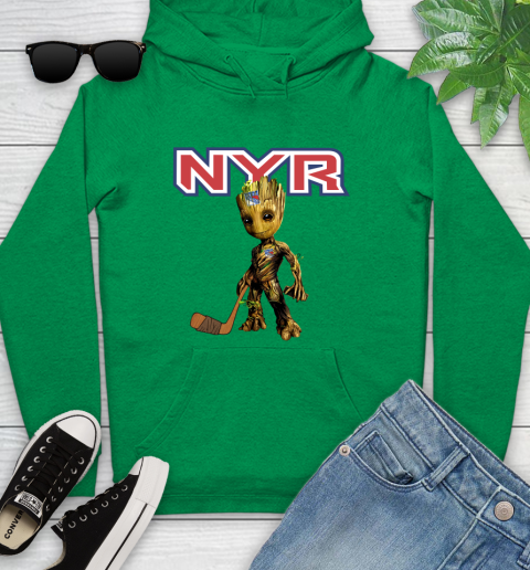 New York Rangers NHL Hockey Groot Marvel Guardians Of The Galaxy Youth Hoodie 7