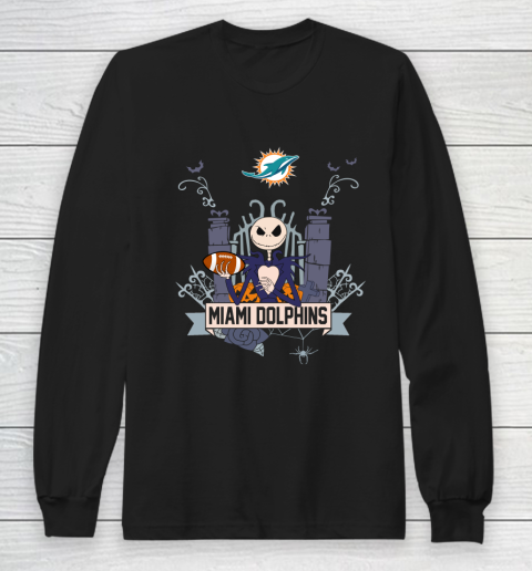 NFL Miami Dolphins Football Jack Skellington Halloween Long Sleeve T-Shirt
