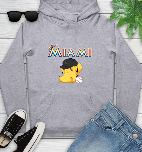 MLB Pikachu Baseball Sports Miami Marlins Youth Hoodie 6