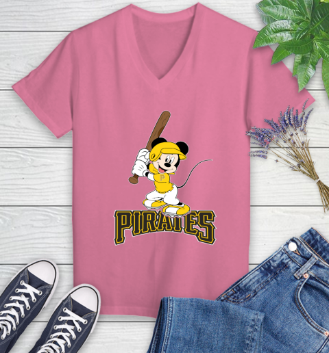 MLB Baseball Pittsburgh Pirates Cheerful Mickey Mouse Shirt Women's V-Neck T-Shirt 11