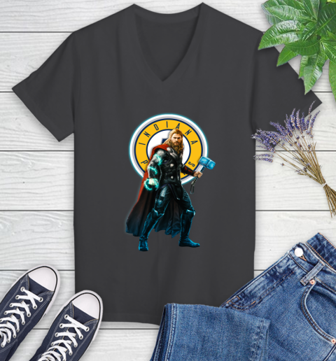 NBA Thor Avengers Endgame Basketball Indiana Pacers Women's V-Neck T-Shirt 8