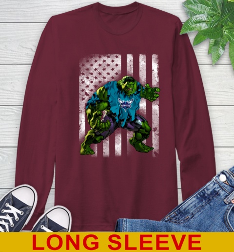 Charlotte Hornets Hulk Marvel Avengers NBA Basketball American Flag Long Sleeve T-Shirt 7