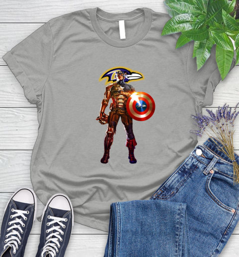 NFL Captain America Marvel Avengers Endgame Football Sports Baltimore Ravens Women's T-Shirt 10