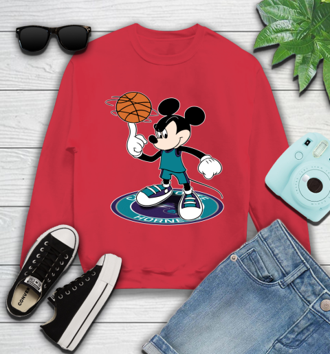 NBA Basketball Charlotte Hornets Cheerful Mickey Disney Shirt Youth Sweatshirt 8