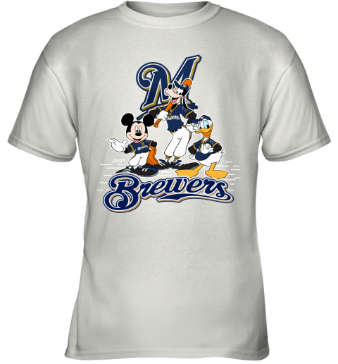 Milwaukee Brewers Mickey Donald And Goofy Baseball Youth Sweatshirt 